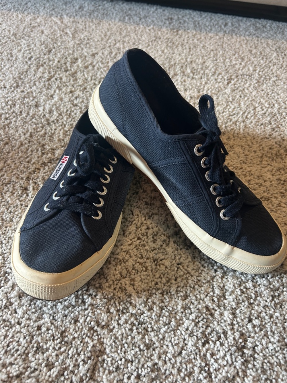 Superga Navy Canvas Low-Top Sneakers with Cream Sole